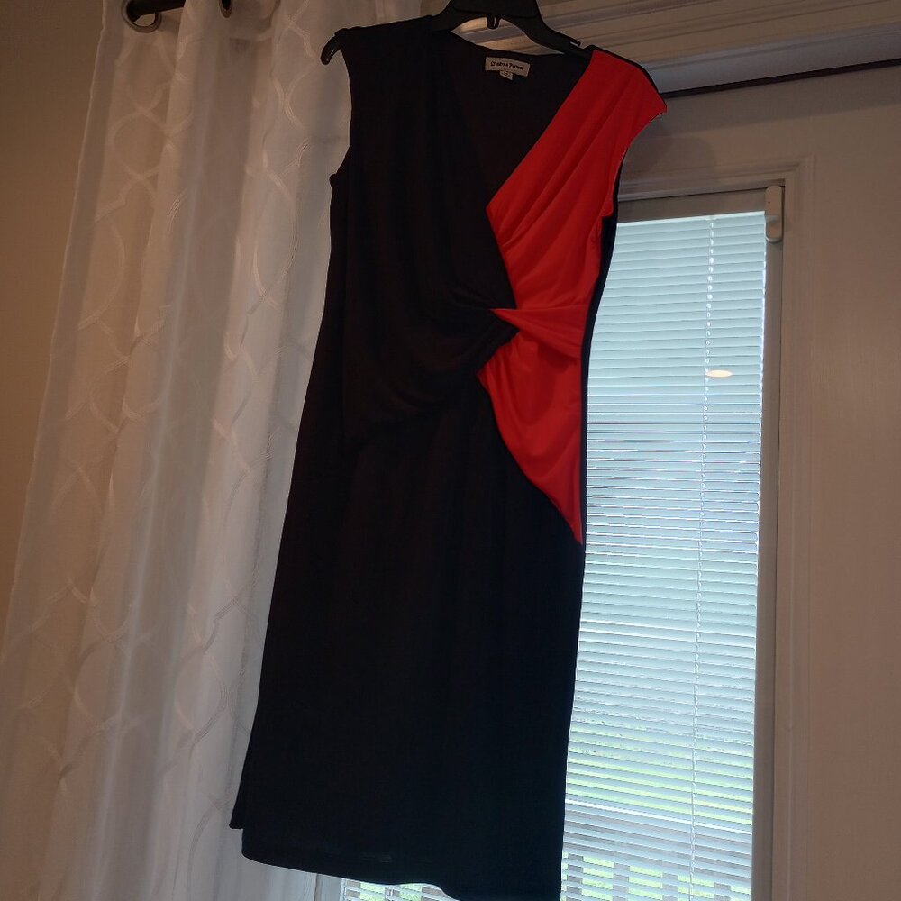 Navy coral capped sleeve knee length dress